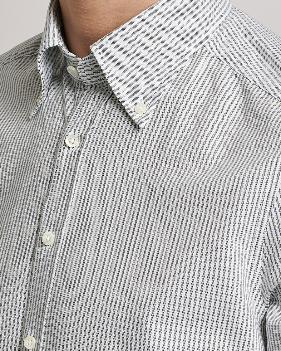 Homme | Chemises | Stenströms | Slimline Washed Striped Oxford Shirt Green