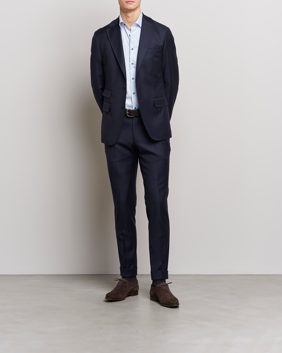 Homme | Chemises D'Affaires | Stenströms | Slimline Cut Away Contrast Shirt Blue