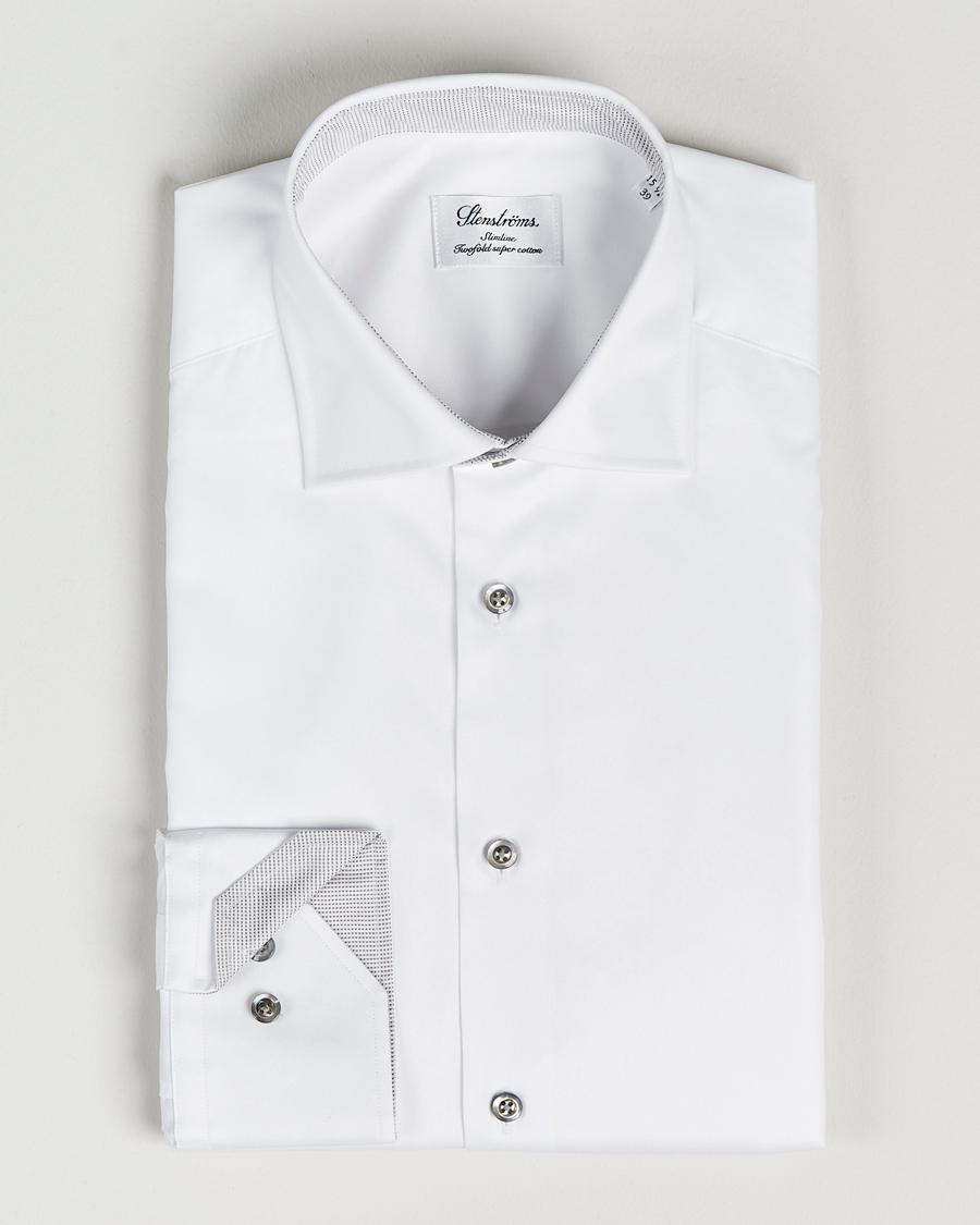 Homme | Chemises | Stenströms | Slimline Cut Away Contrast Shirt White