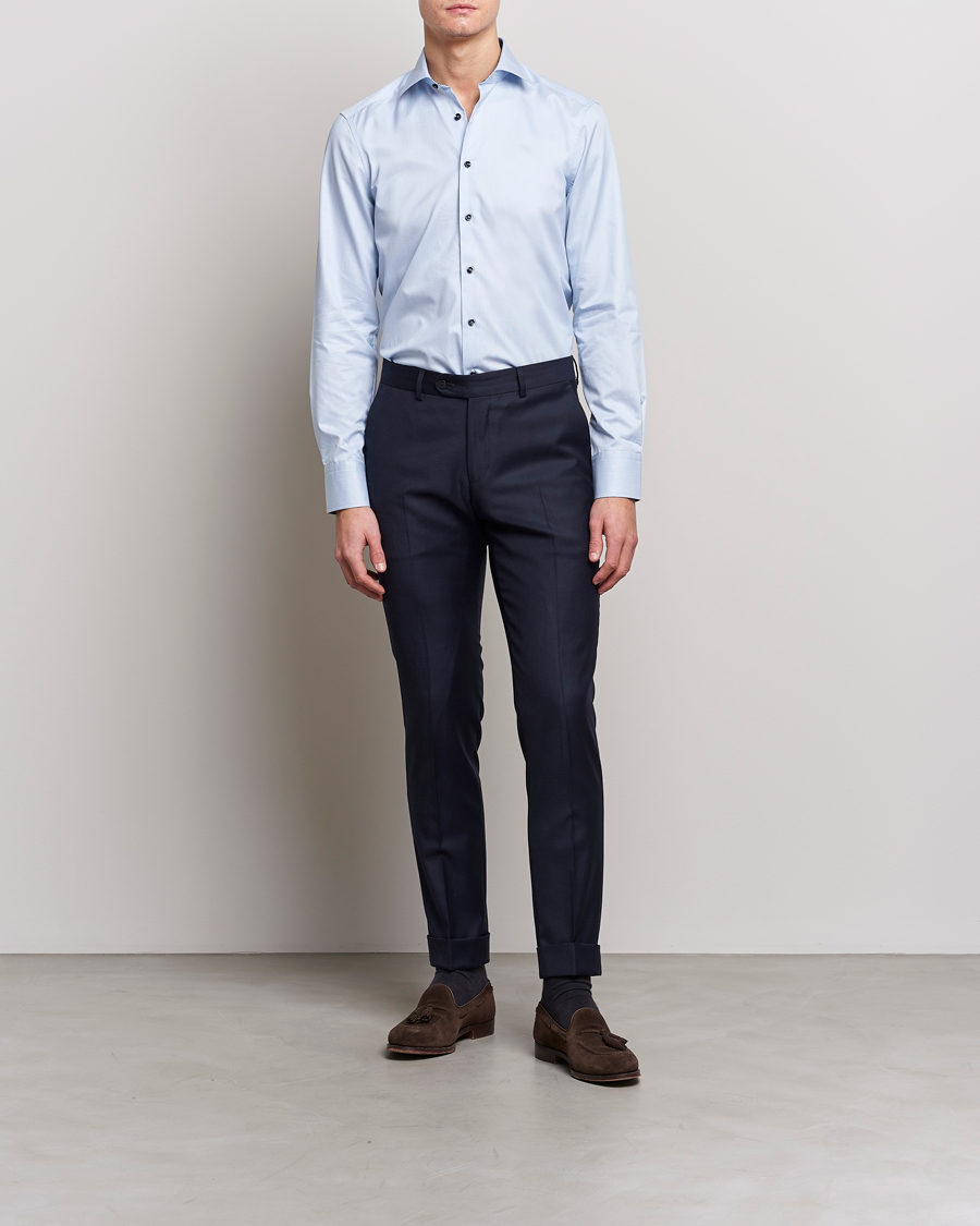 Homme | Chemises D'Affaires | Stenströms | Slimline Cut Away Micro Stripe Contrast Shirt Blue