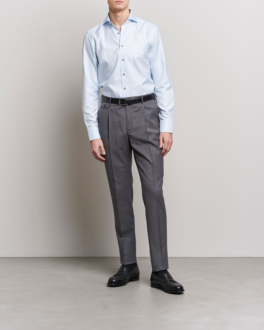 Homme | Chemises | Stenströms | Slimline Houndstooth Contrast Shirt Blue