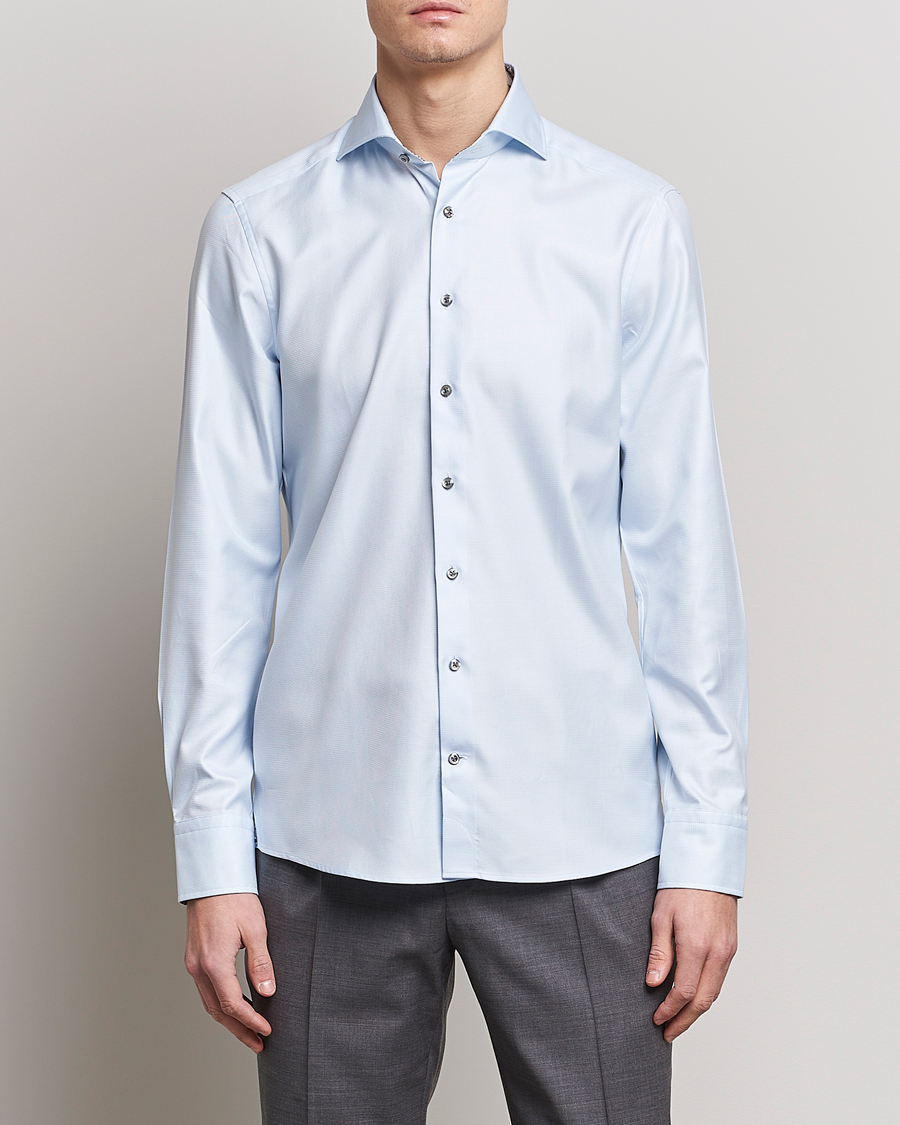 Homme | Chemises | Stenströms | Slimline Houndstooth Contrast Shirt Blue