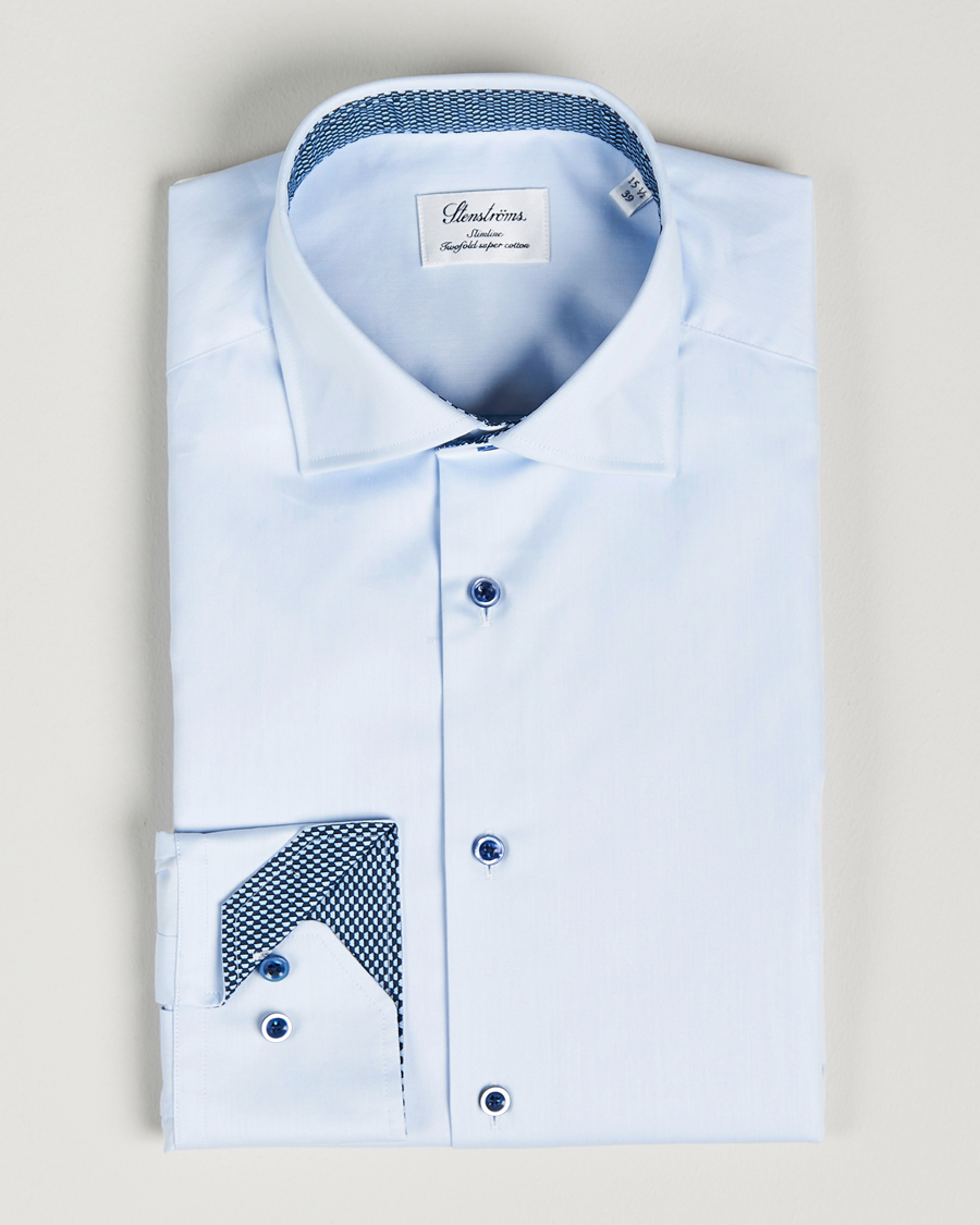 Homme | Chemises | Stenströms | Slimline Cut Away Contrast Shirt Blue