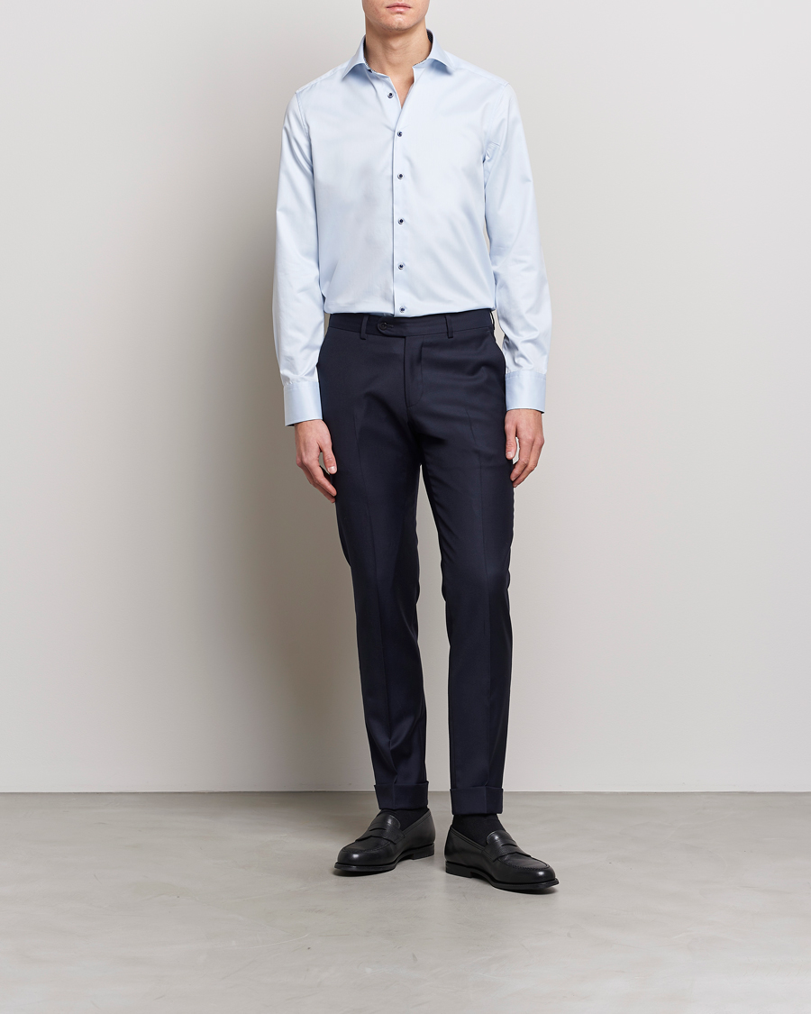Homme | Chemises | Stenströms | Slimline Cut Away Contrast Shirt Blue