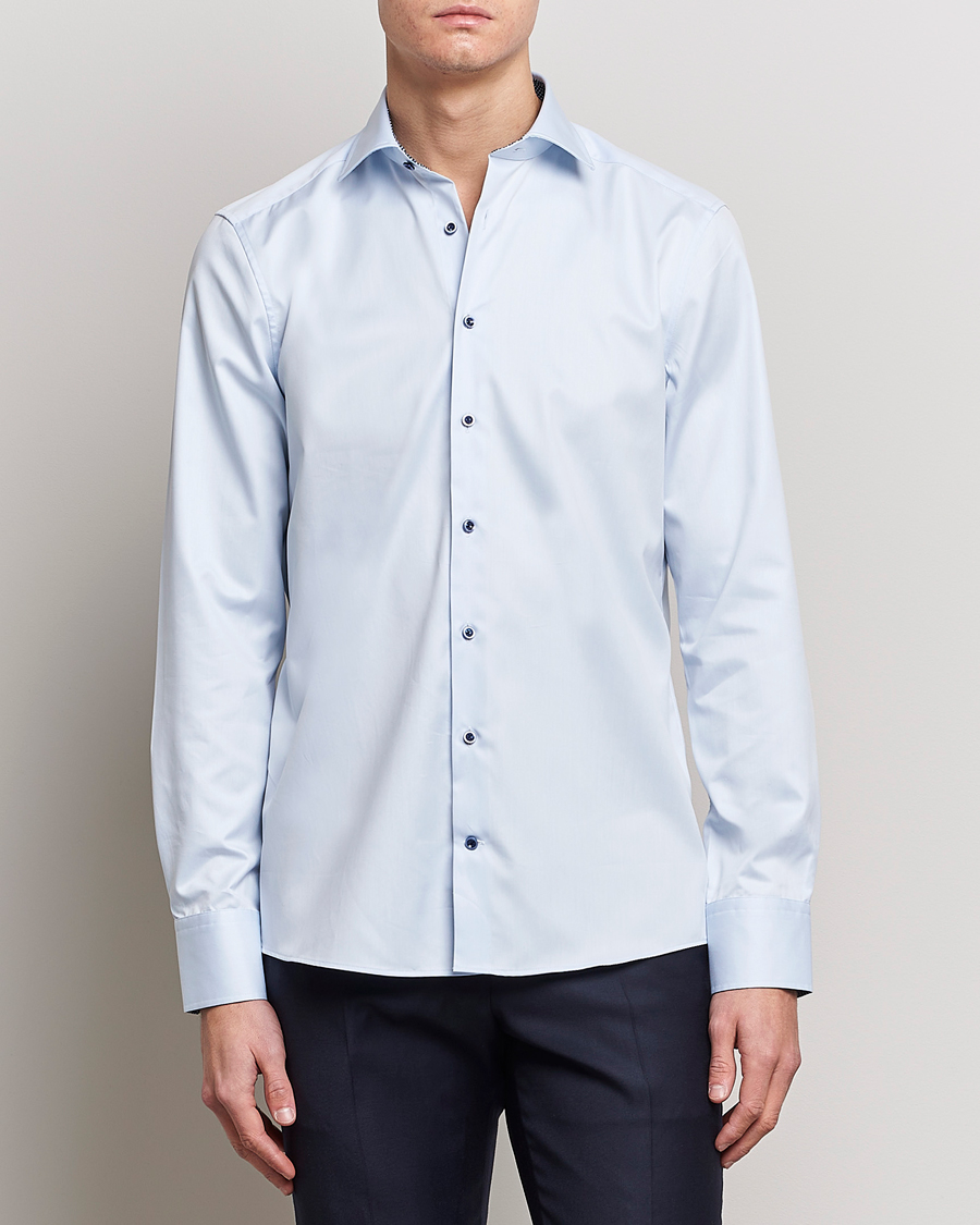 Homme | Chemises | Stenströms | Slimline Cut Away Contrast Shirt Blue