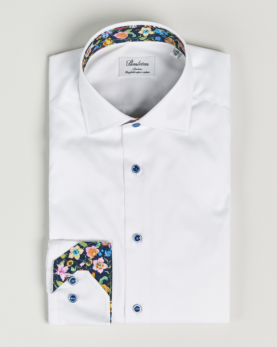 Homme | Chemises | Stenströms | Slimline Cut Away Contrast Shirt White
