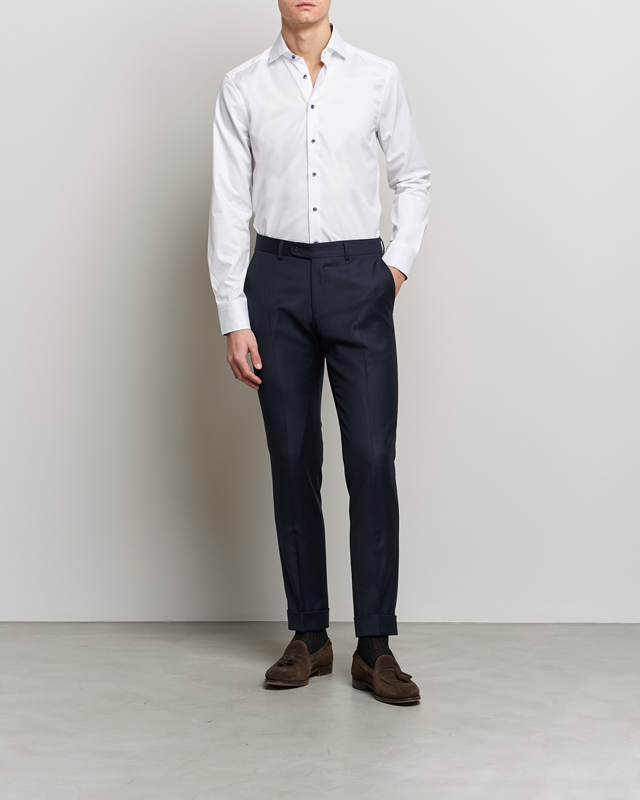 Homme | Chemises | Stenströms | Slimline Cut Away Contrast Shirt White
