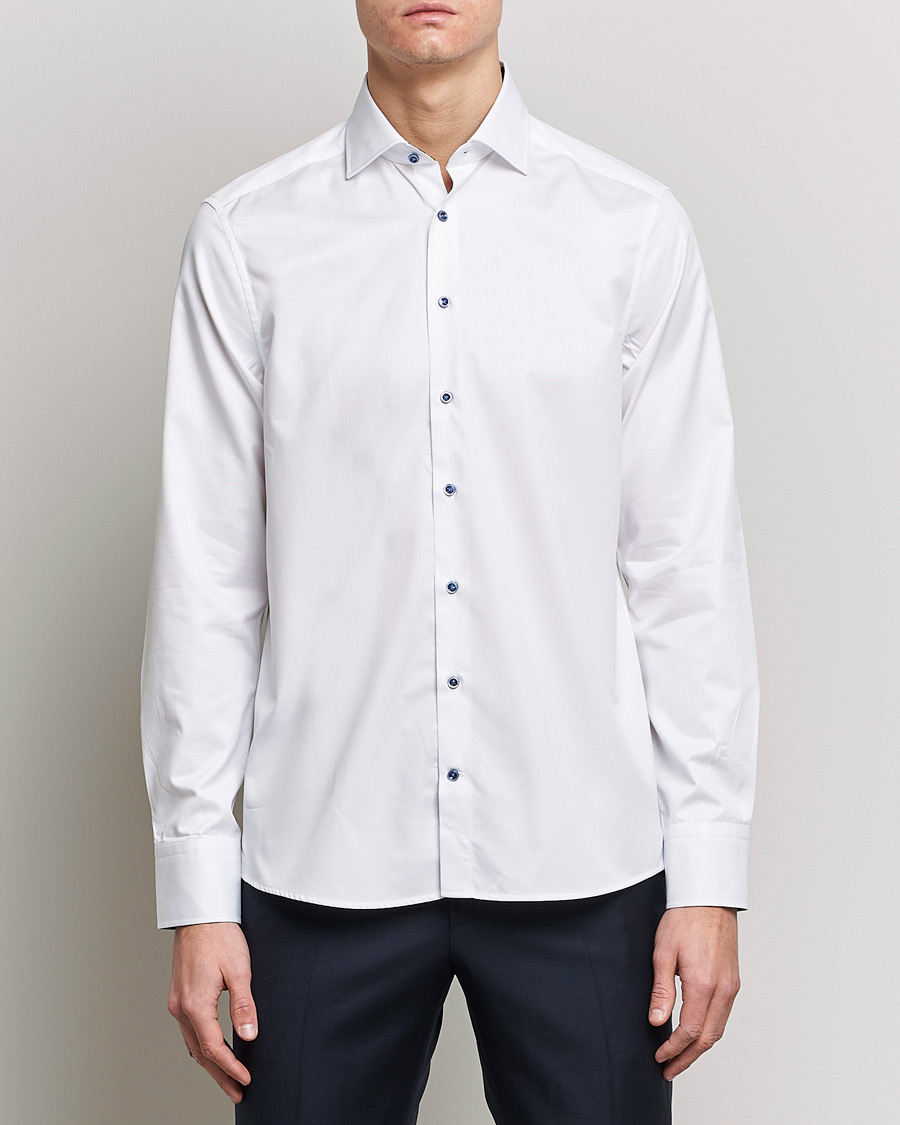 Homme | Chemises | Stenströms | Slimline Cut Away Contrast Shirt White