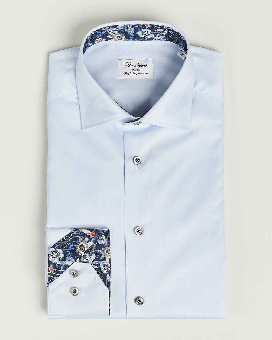 Homme | Chemises | Stenströms | Slimline Cut Away Contrast Shirt Blue