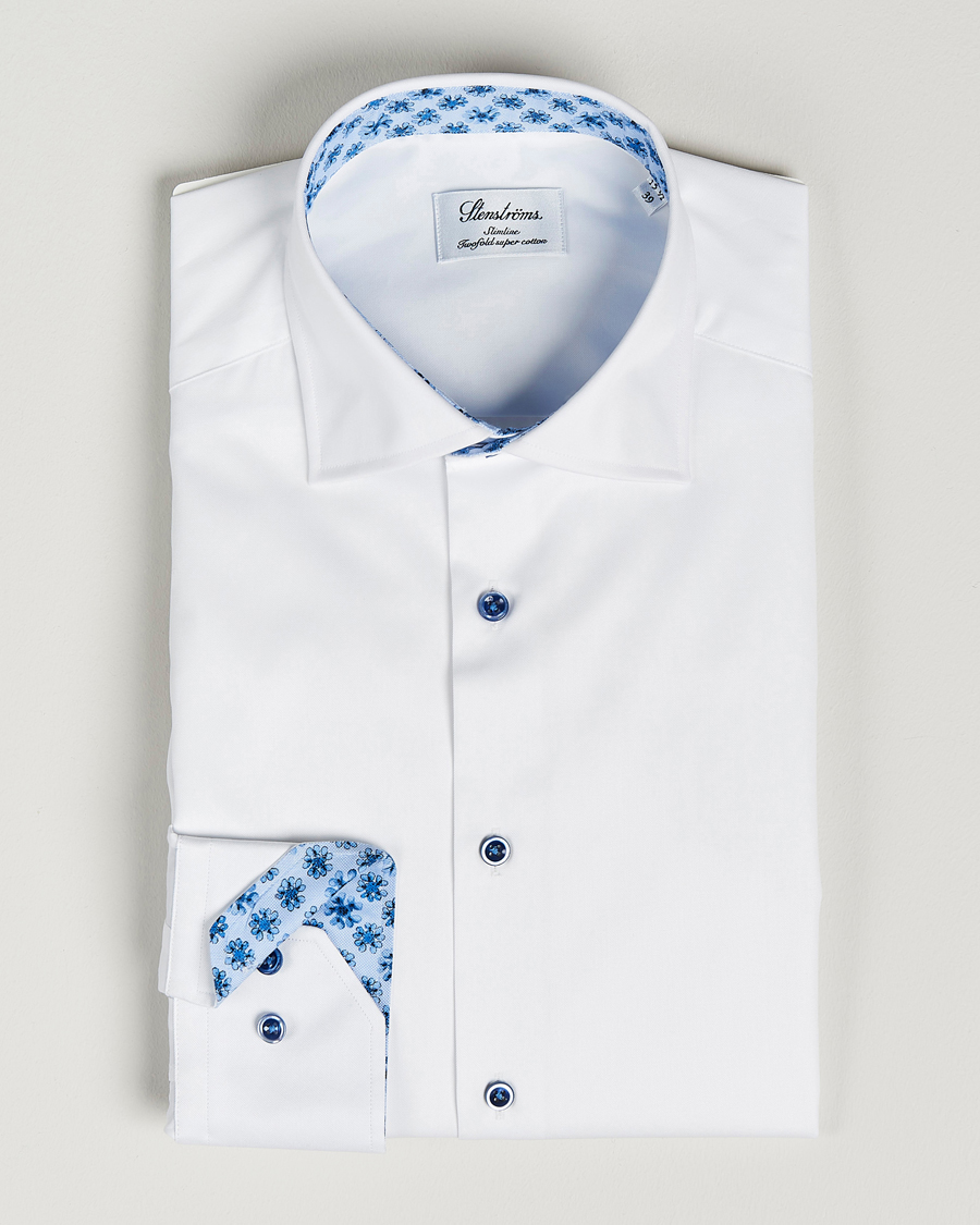 Homme | Chemises | Stenströms | Slimline Cut Away Contrast Shirt White