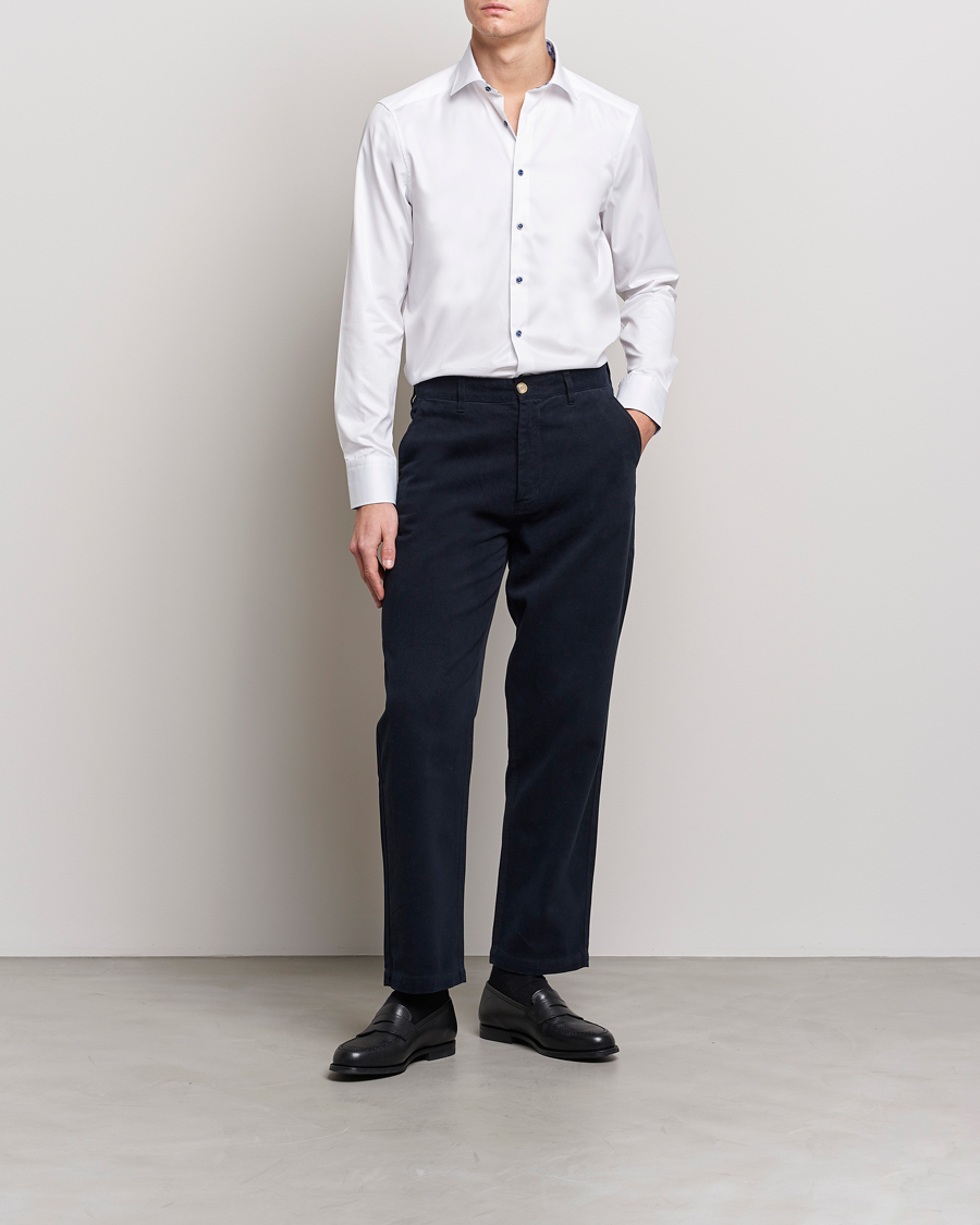 Homme | Chemises | Stenströms | Slimline Cut Away Contrast Shirt White
