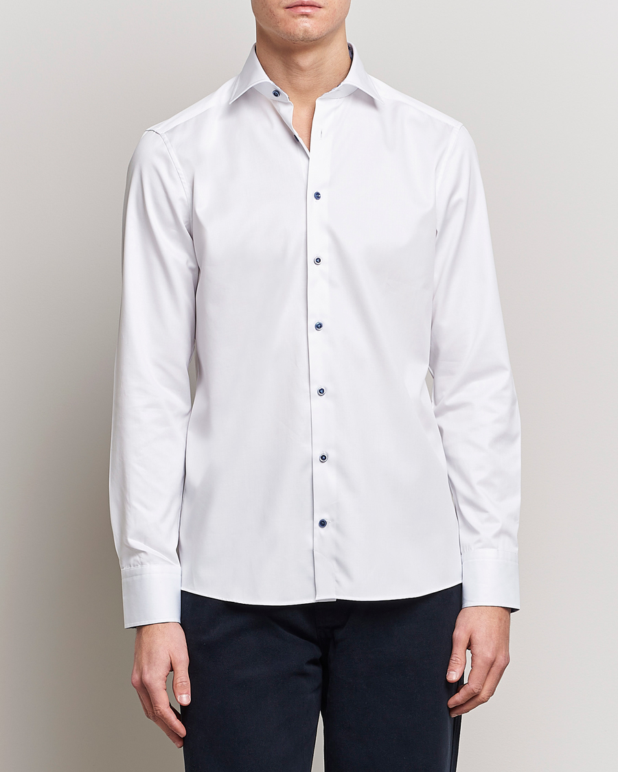 Homme | Chemises | Stenströms | Slimline Cut Away Contrast Shirt White