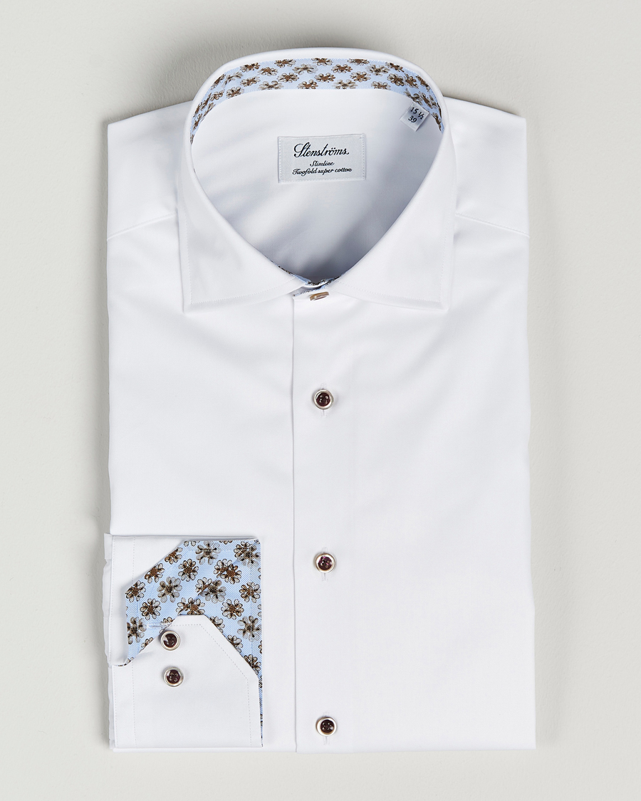 Homme | Chemises | Stenströms | Slimline Cut Away Contrast Shirt White