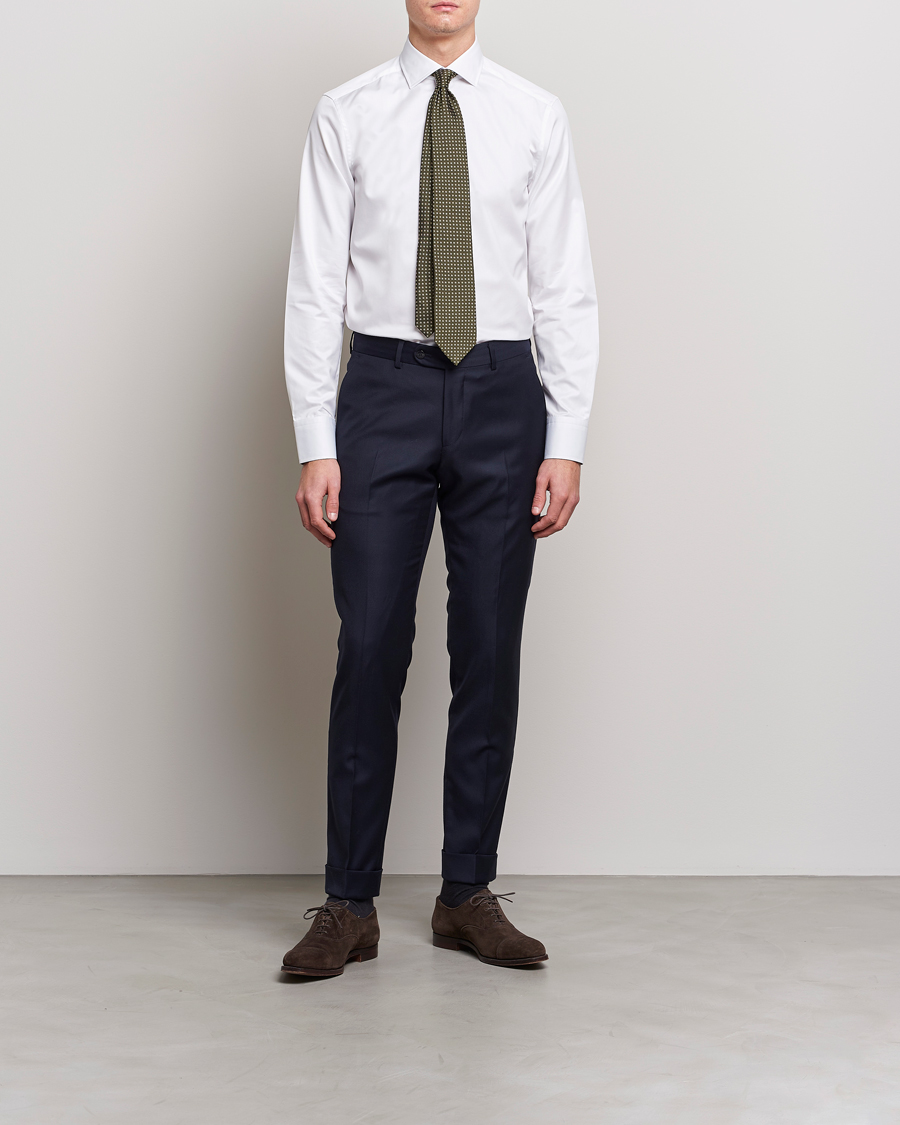 Homme | Chemises | Stenströms | Slimline Cut Away Contrast Shirt White