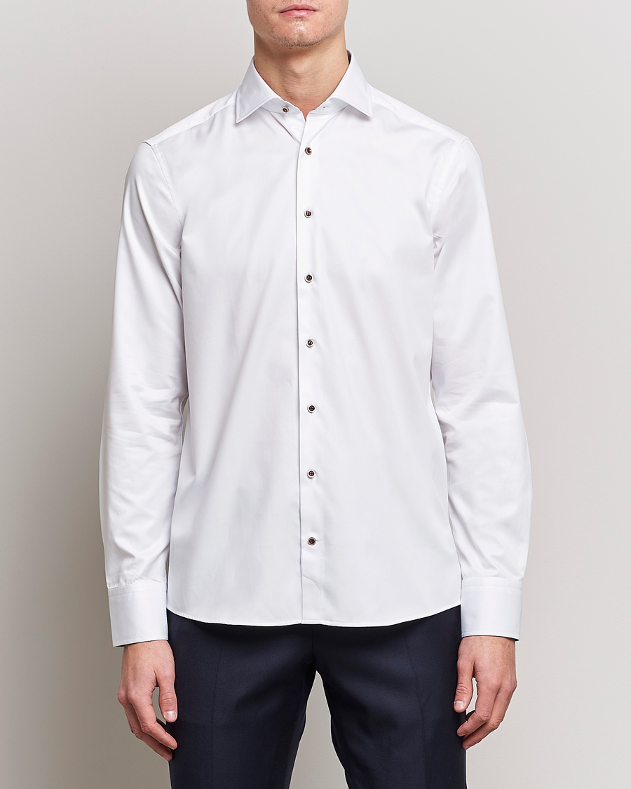 Homme | Chemises | Stenströms | Slimline Cut Away Contrast Shirt White