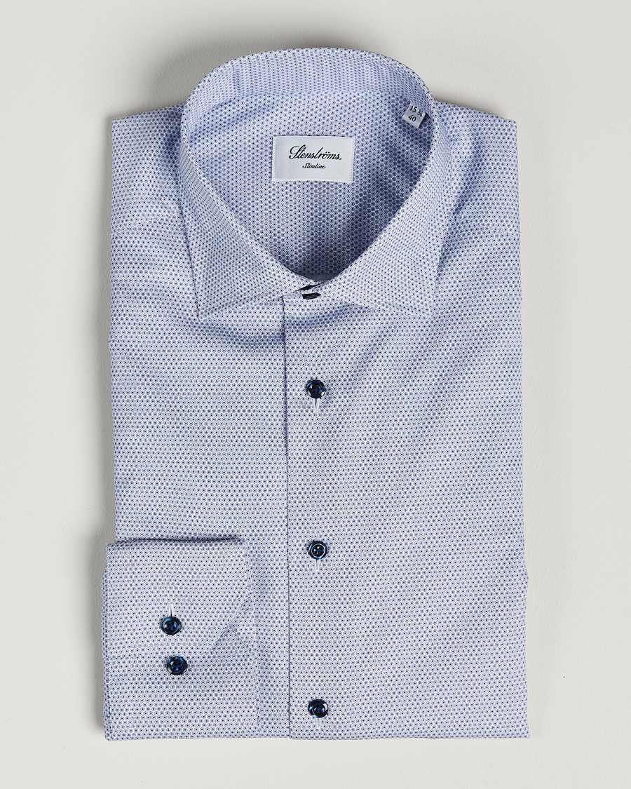 Homme | Chemises | Stenströms | Slimline Cut Away Micro Print Shirt Blue