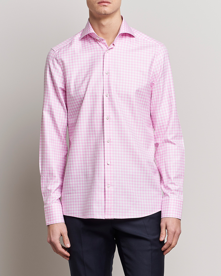 Homme | Chemises | Stenströms | Slimline Checked Cut Away Shirt Pink