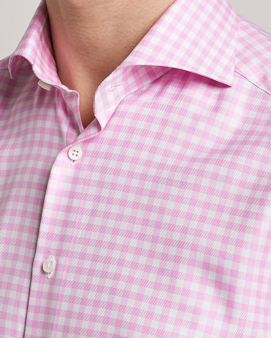 Homme | Chemises | Stenströms | Slimline Checked Cut Away Shirt Pink