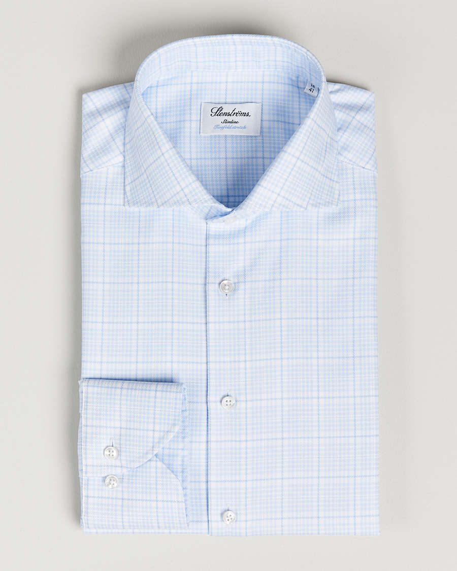 Homme | Chemises | Stenströms | Slimline Multicheck Cut Away Shirt Light Blue