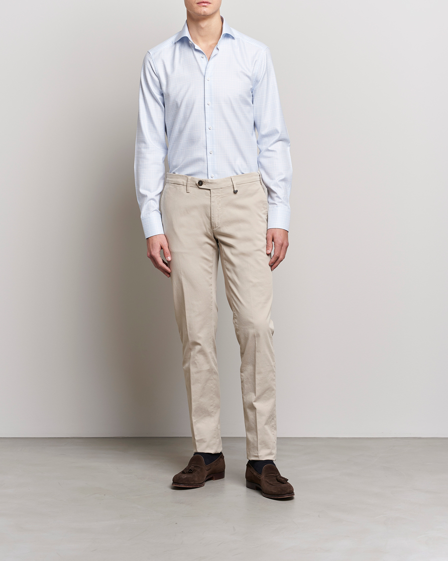 Homme | Chemises | Stenströms | Slimline Multicheck Cut Away Shirt Light Blue