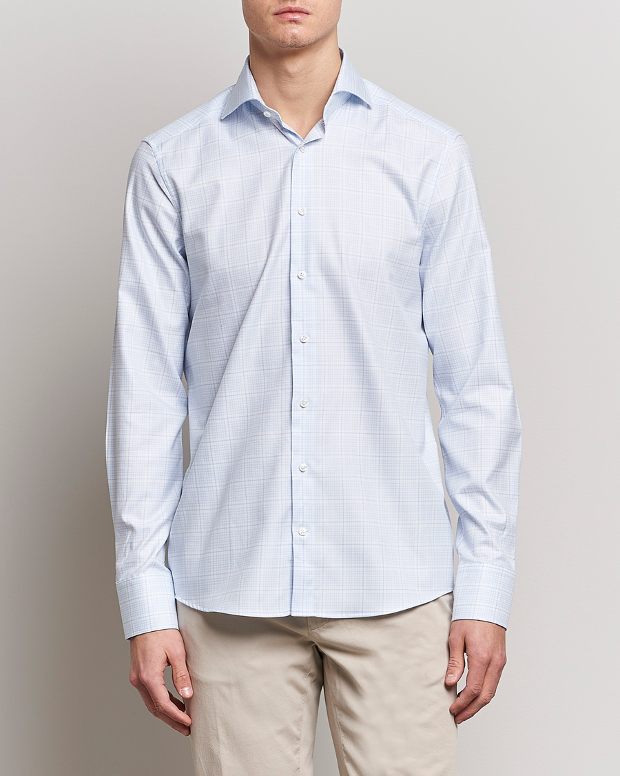 Homme | Chemises | Stenströms | Slimline Multicheck Cut Away Shirt Light Blue