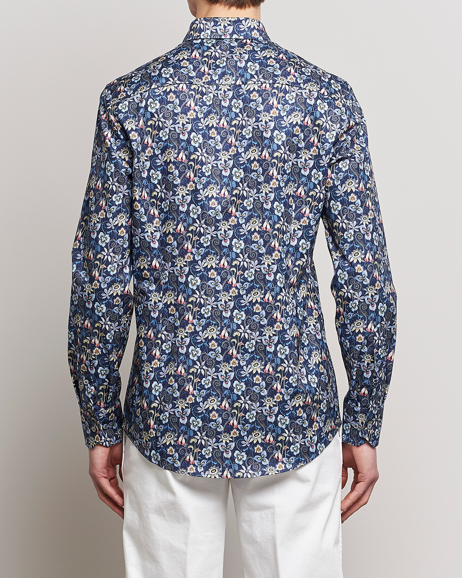 Homme | Chemises | Stenströms | Slimline Cut Away Flower Print Shirt Blue