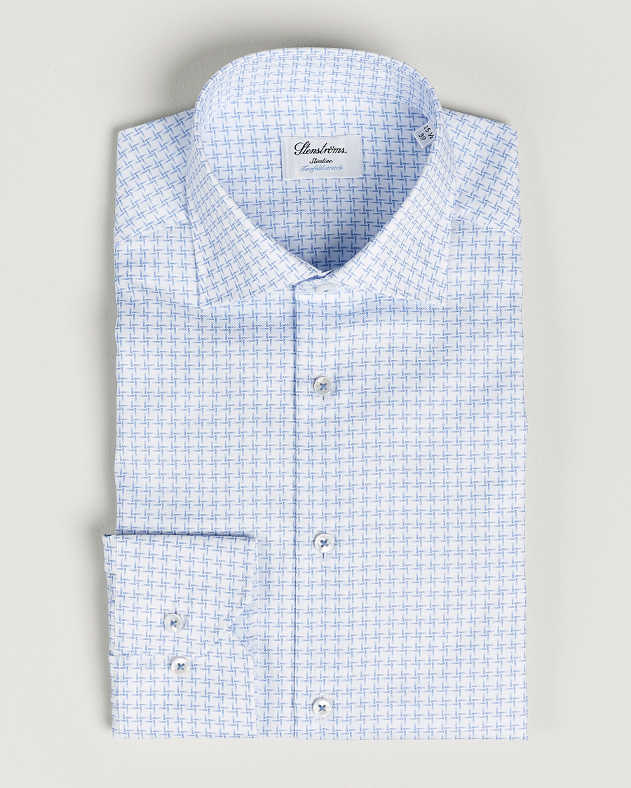 Homme | Chemises | Stenströms | Slimline Cut Away Micro Print Shirt Blue
