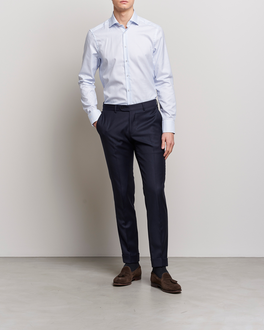 Homme | Chemises | Stenströms | Slimline Cut Away Micro Print Shirt Blue