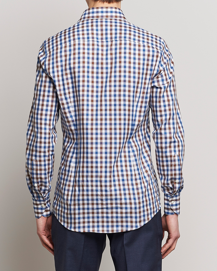 Homme | Chemises | Stenströms | Slimline Cut Away Gingham Shirt Brown/Blue