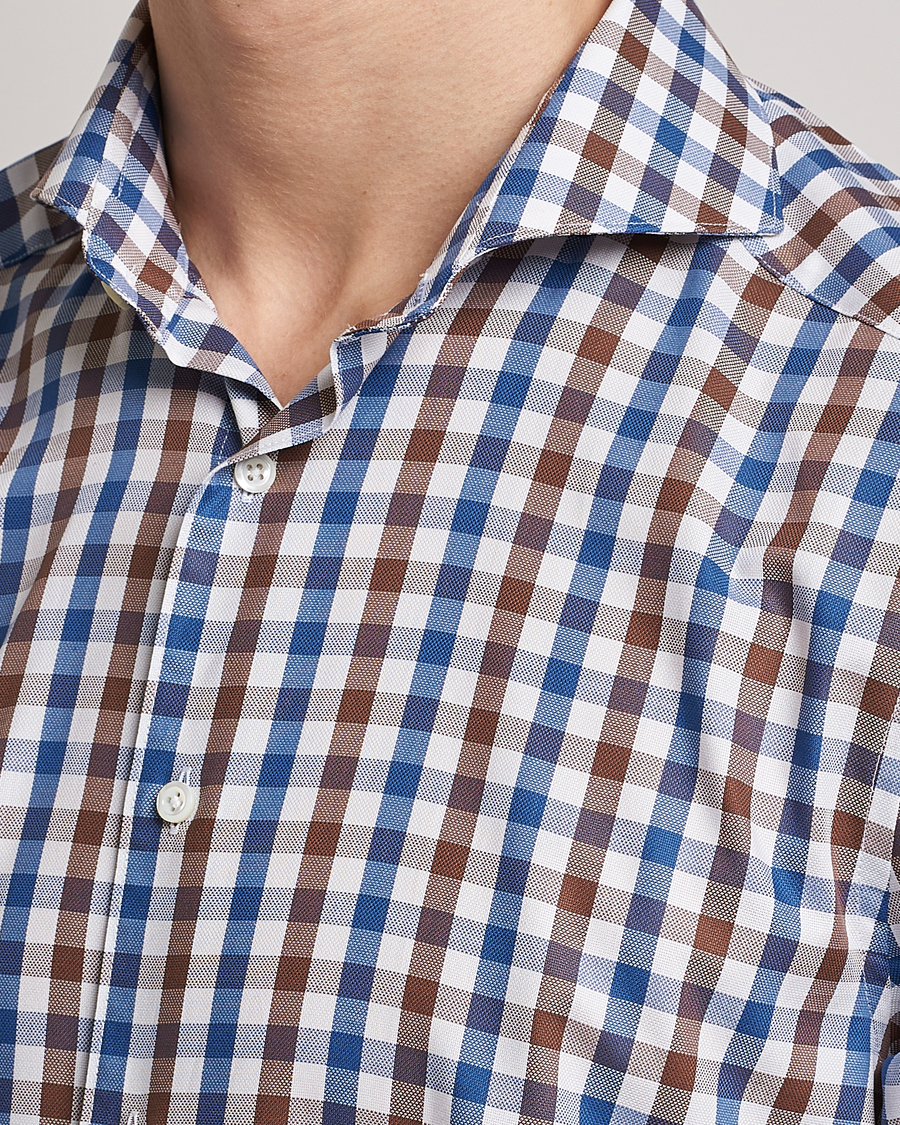 Homme | Chemises | Stenströms | Slimline Cut Away Gingham Shirt Brown/Blue