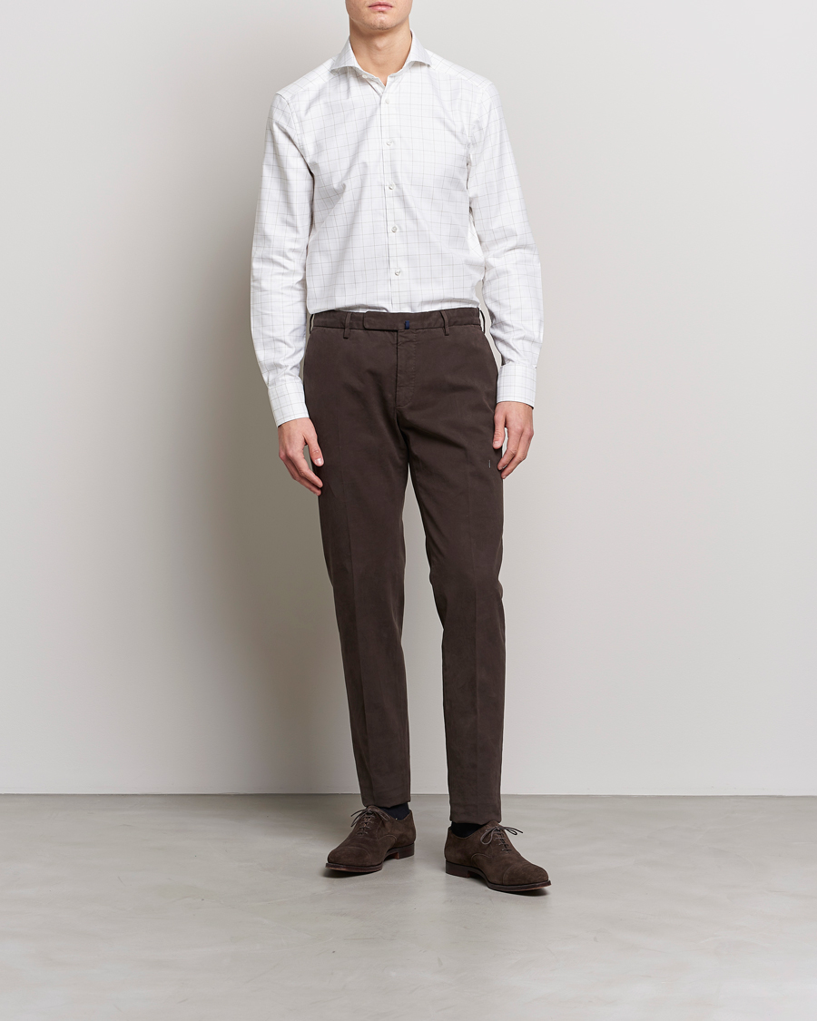 Homme | Chemises | Stenströms | Slimline Cut Away Windowpane Shirt White/Beige