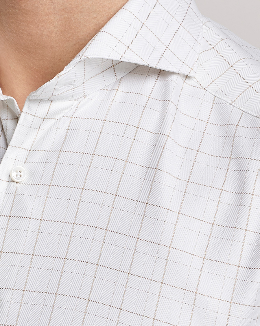 Homme | Chemises | Stenströms | Slimline Cut Away Windowpane Shirt White/Beige