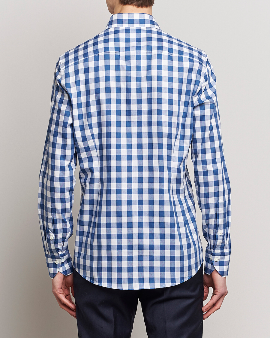 Homme | Chemises | Stenströms | Slimline Cut Away Large Gingham Shirt Blue