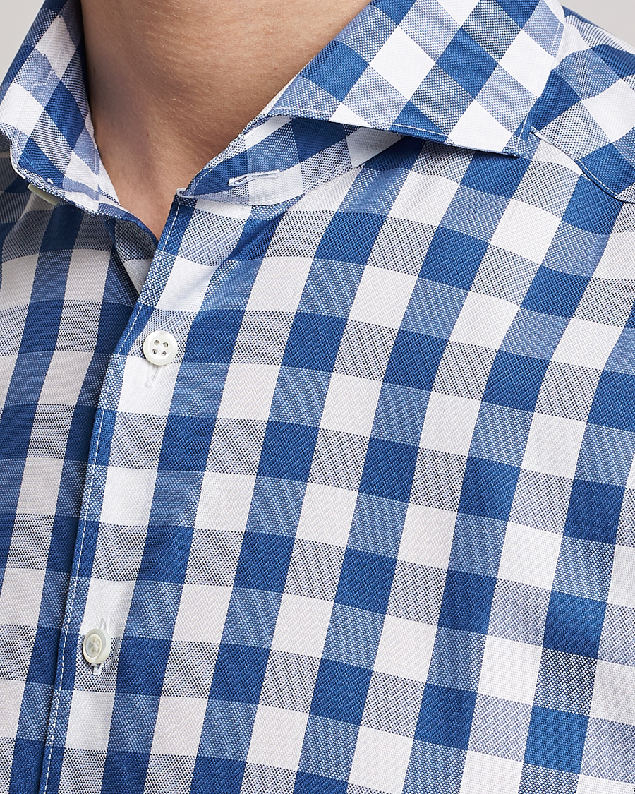 Homme | Chemises | Stenströms | Slimline Cut Away Large Gingham Shirt Blue