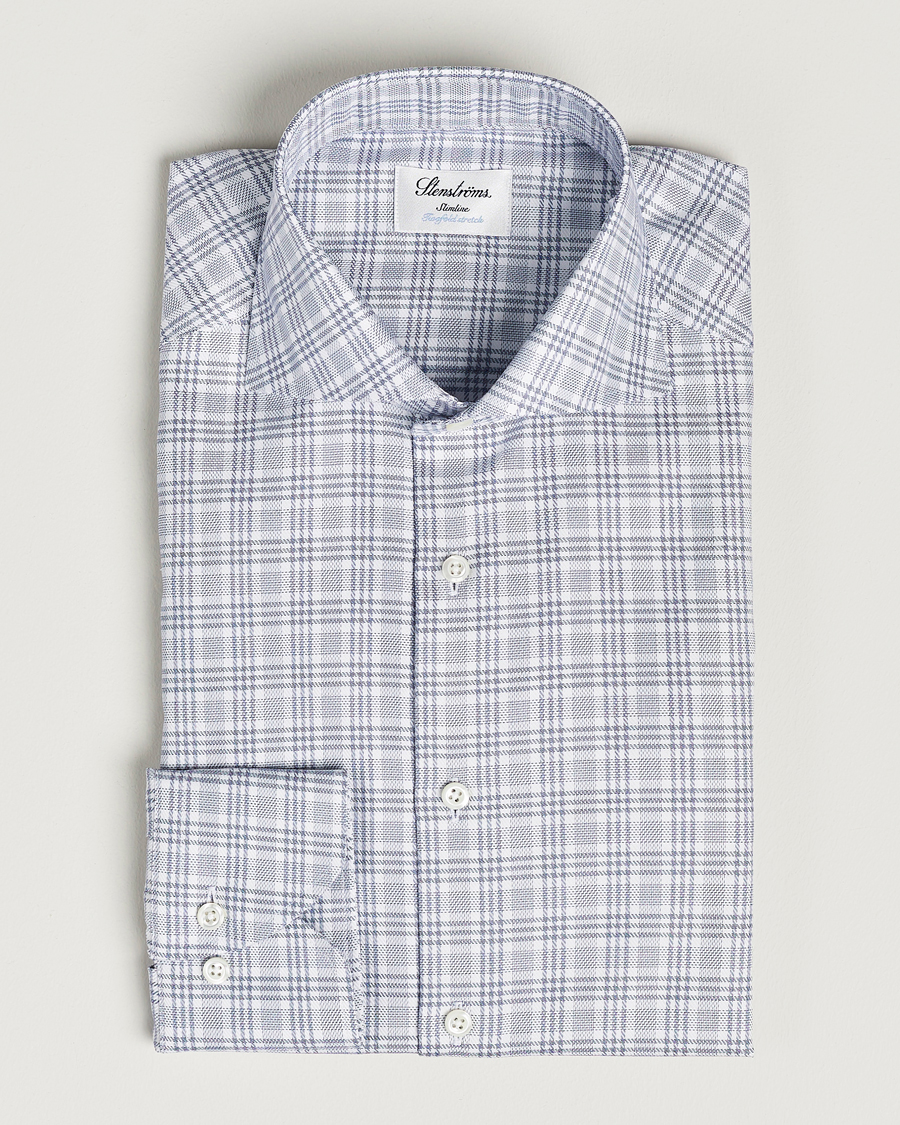 Homme | Chemises | Stenströms | Slimline Cut Away Multicheck Shirt Blue
