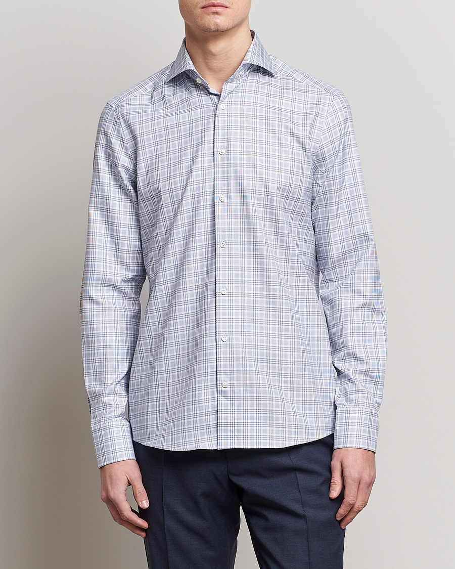 Homme | Chemises | Stenströms | Slimline Cut Away Multicheck Shirt Blue