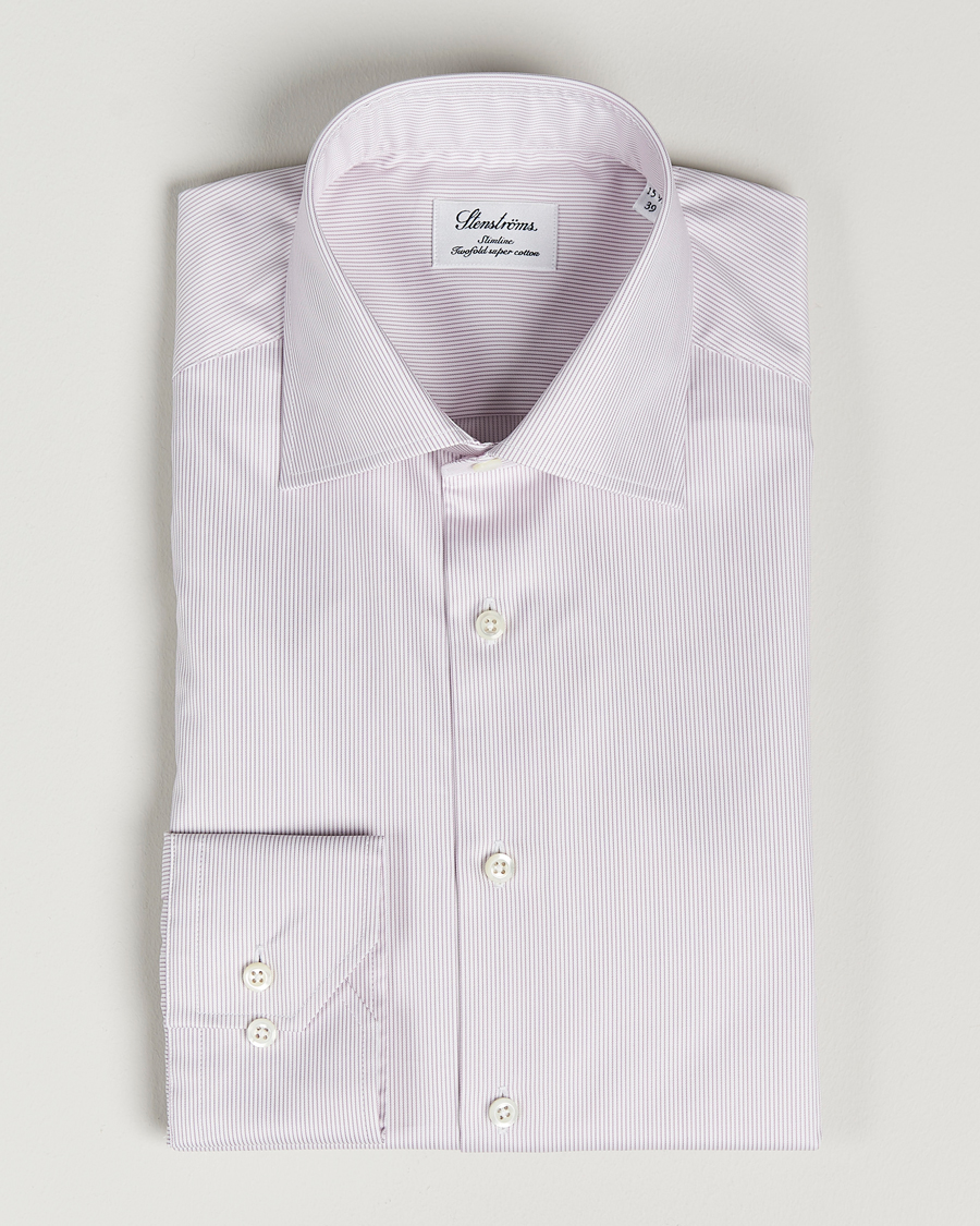 Homme | Chemises | Stenströms | Slimline Cut Away Thin Stripe Shirt Purple