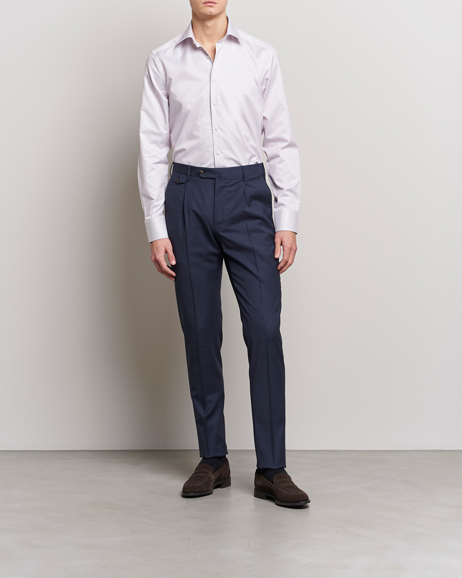 Homme | Chemises | Stenströms | Slimline Cut Away Thin Stripe Shirt Purple