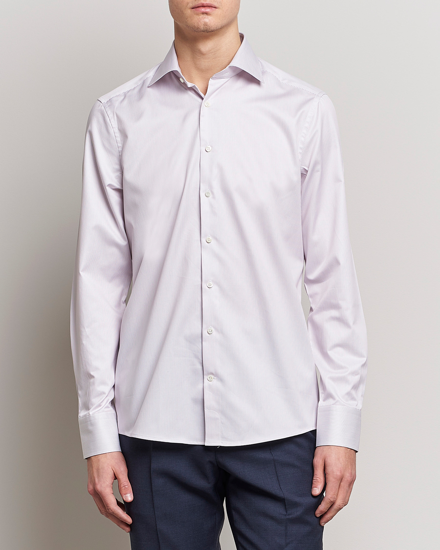 Homme | Chemises | Stenströms | Slimline Cut Away Thin Stripe Shirt Purple