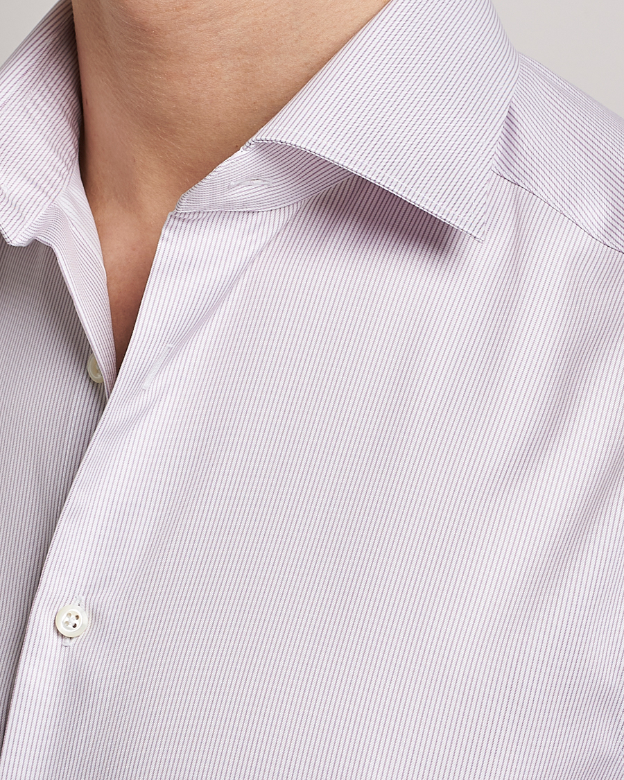 Homme | Chemises | Stenströms | Slimline Cut Away Thin Stripe Shirt Purple