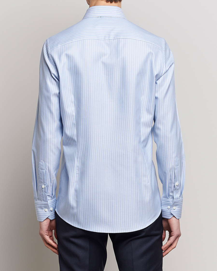 Homme | Chemises | Stenströms | Slimline Cut Away Herringbone Striped Shirt Blue