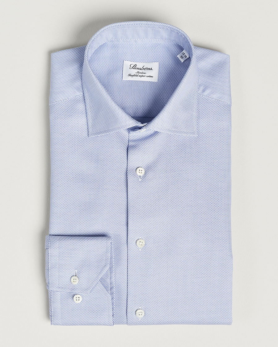 Homme | Chemises | Stenströms | Slimline Cut Away Woven Structure Shirt Blue
