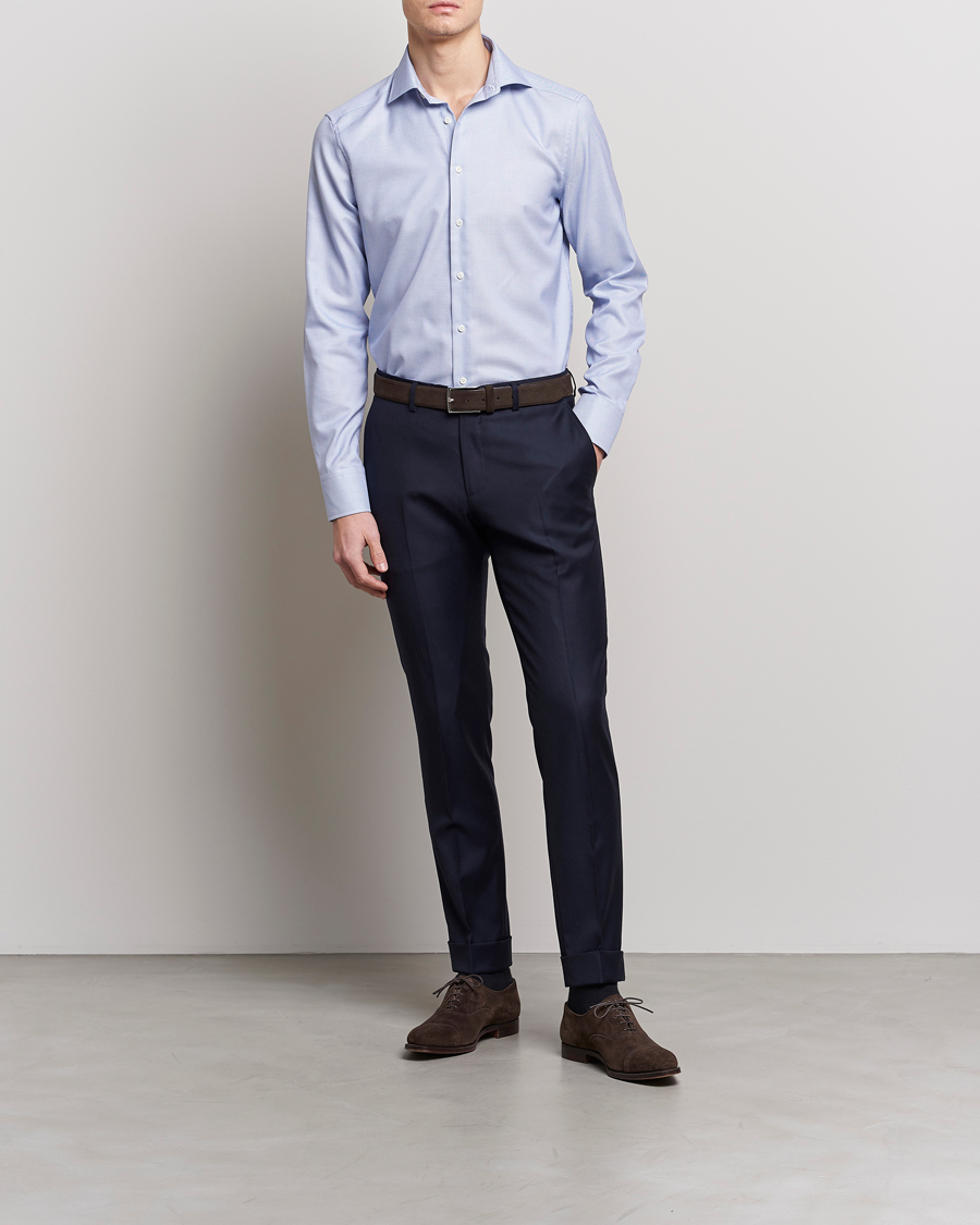 Homme | Chemises | Stenströms | Slimline Cut Away Woven Structure Shirt Blue