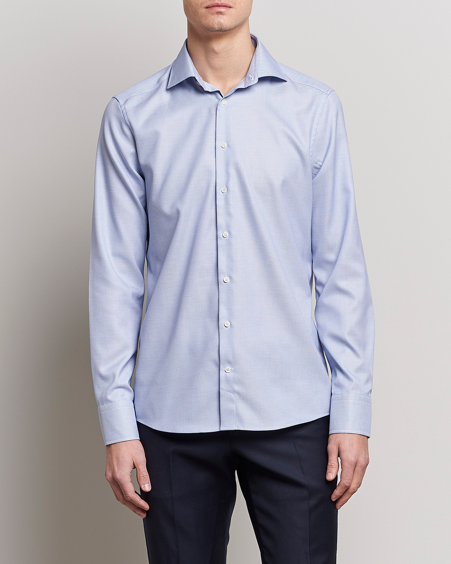 Homme | Chemises | Stenströms | Slimline Cut Away Woven Structure Shirt Blue