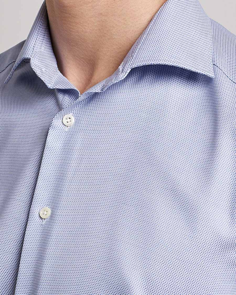 Homme | Chemises | Stenströms | Slimline Cut Away Woven Structure Shirt Blue