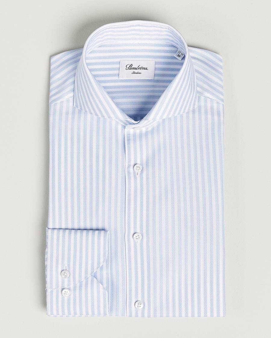 Homme | Chemises | Stenströms | Slimline Cut Away Structure Striped Shirt Blue