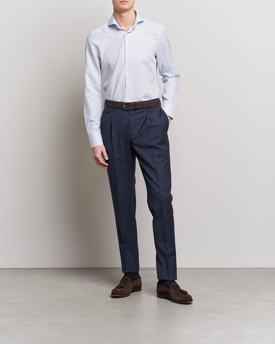 Homme | Chemises | Stenströms | Slimline Cut Away Structure Striped Shirt Blue