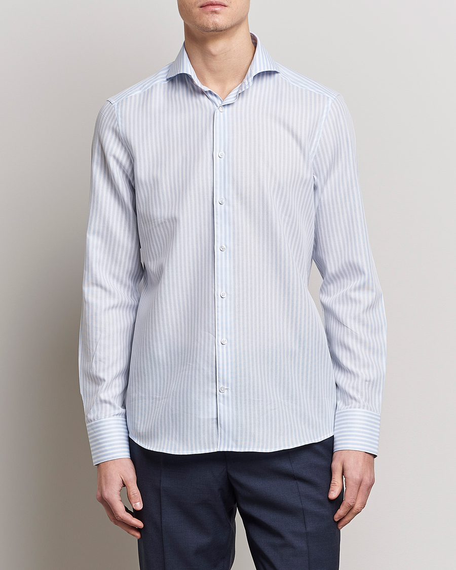 Homme | Chemises | Stenströms | Slimline Cut Away Structure Striped Shirt Blue