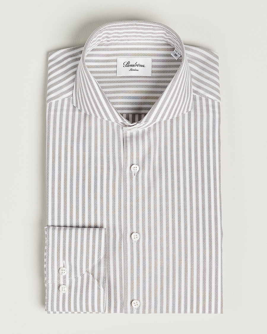 Homme | Chemises | Stenströms | Slimline Cut Away Structure Striped Shirt Brown