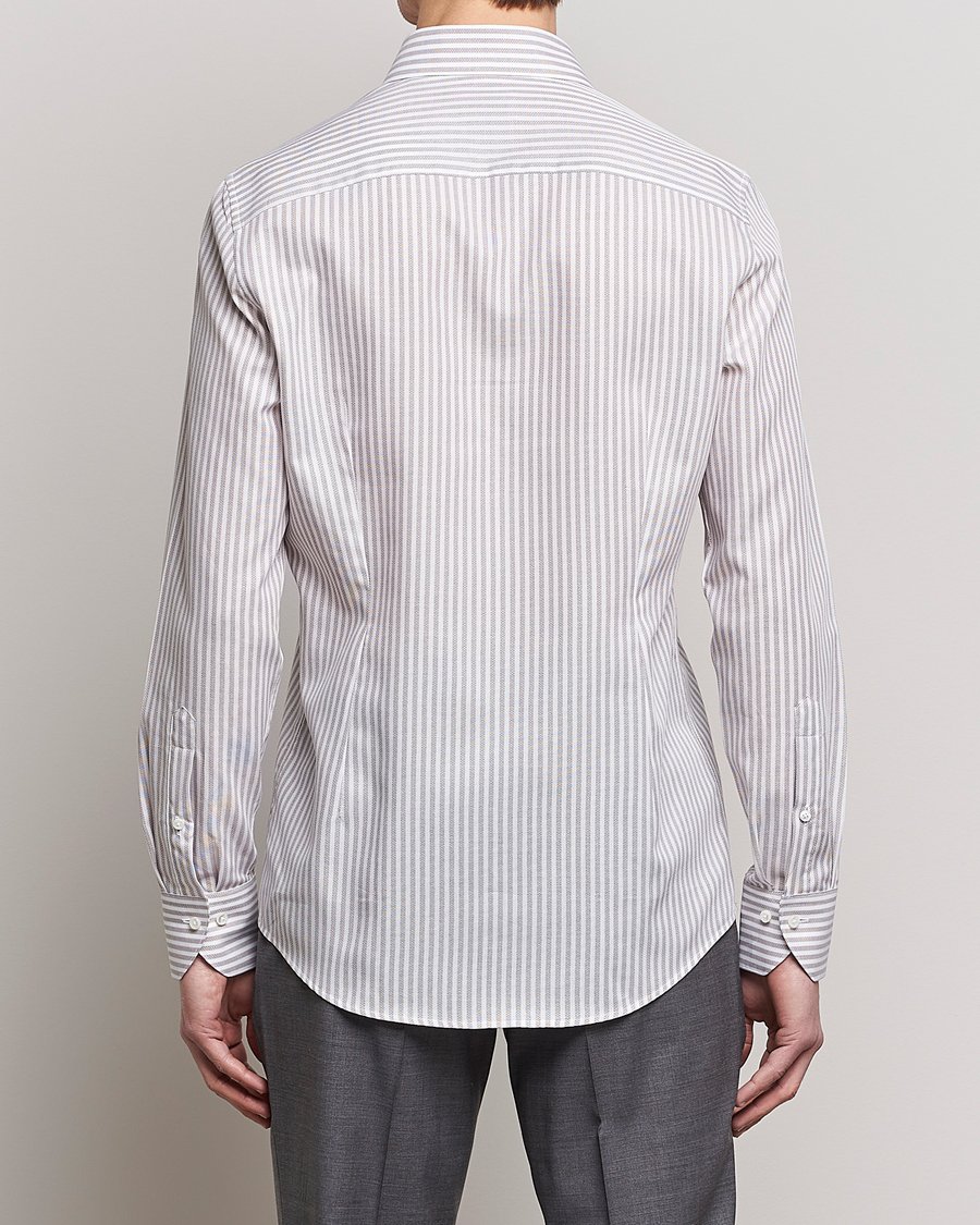 Homme | Chemises | Stenströms | Slimline Cut Away Structure Striped Shirt Brown